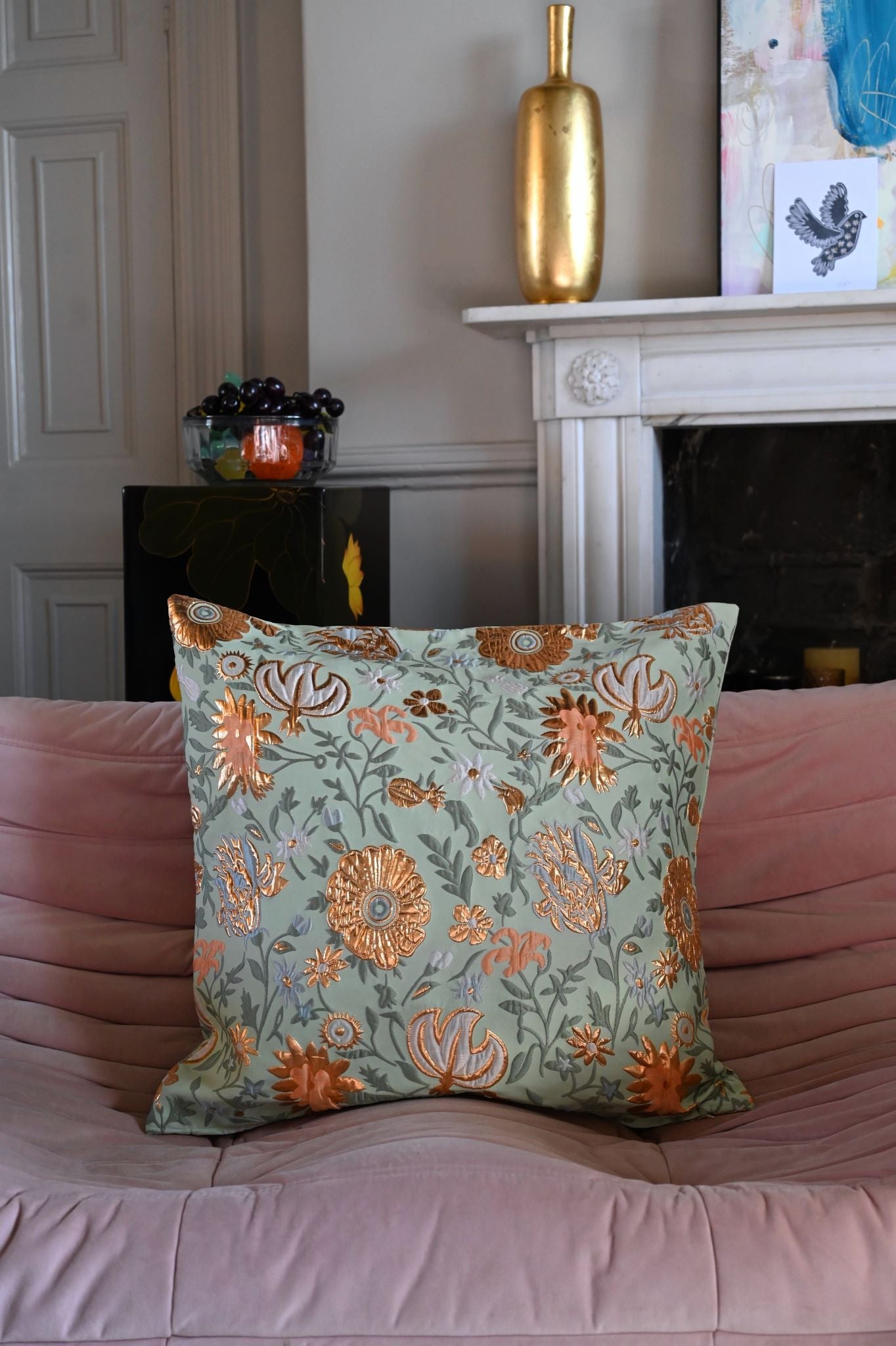 Mint and Peach Champagne Floral Cushion Collection