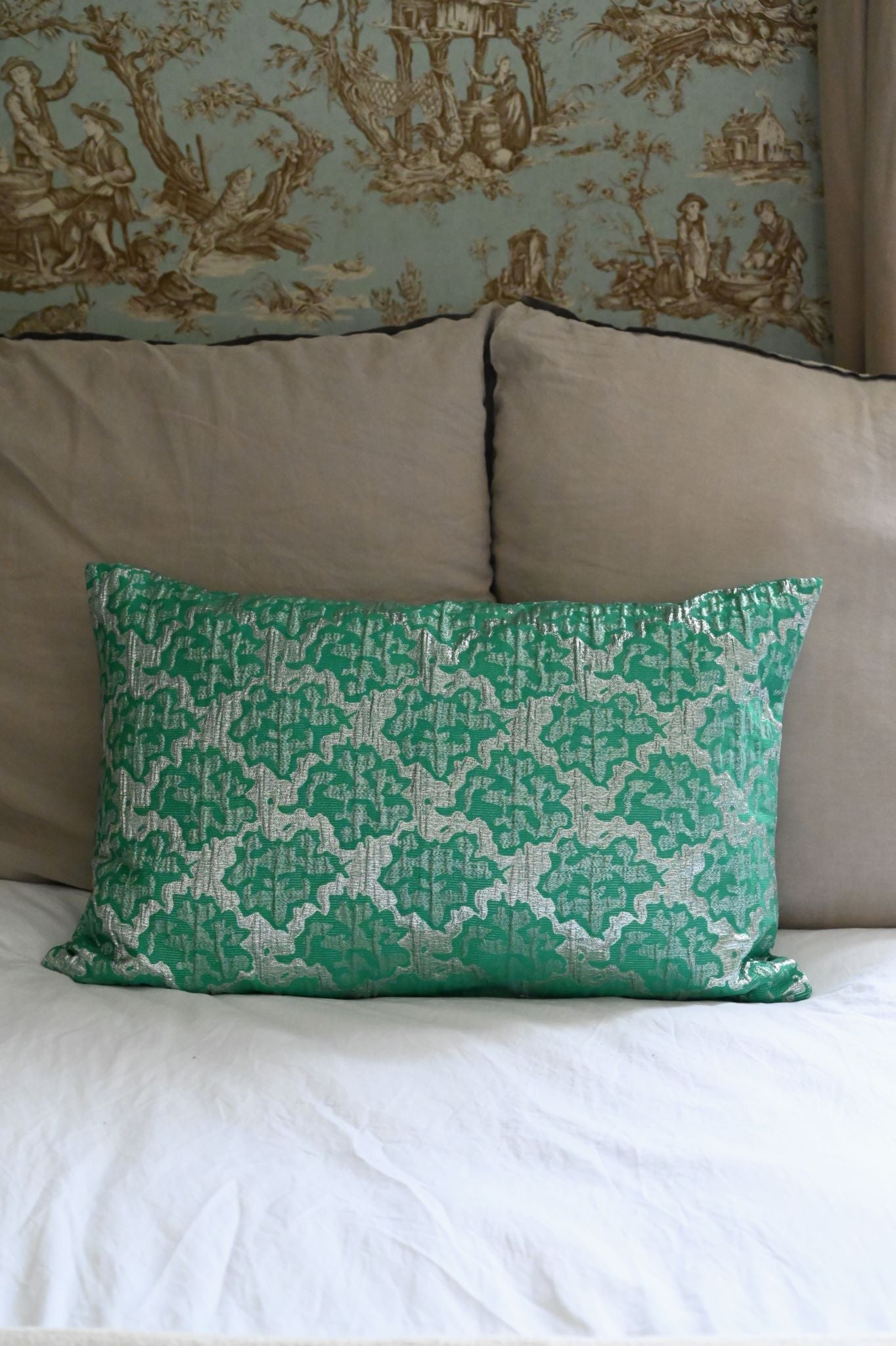 Green and Silver Abstract Tile Cushion Collection