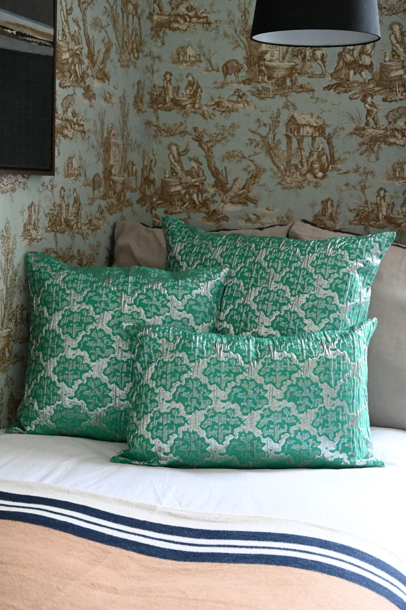 Green and Silver Abstract Tile Cushion Collection