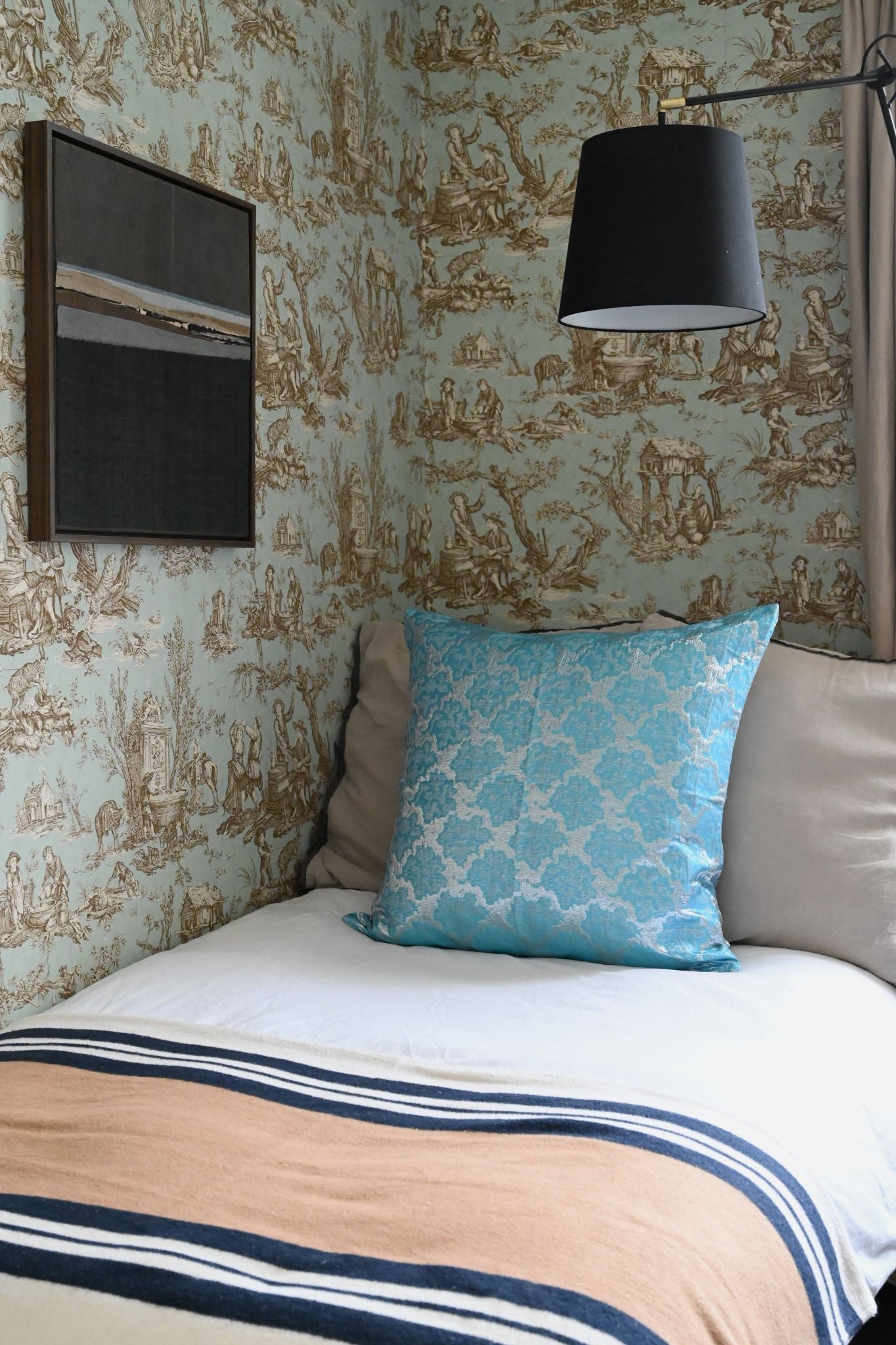 Cyan Blue and Silver Abstract Tile Cushion Collection