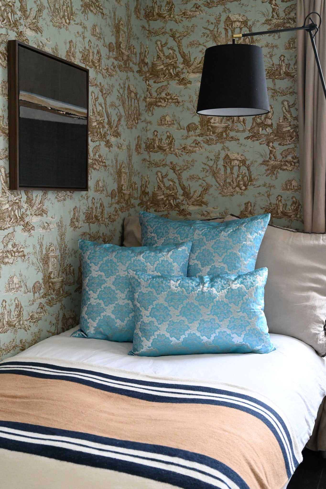 Cyan Blue and Silver Abstract Tile Cushion Collection