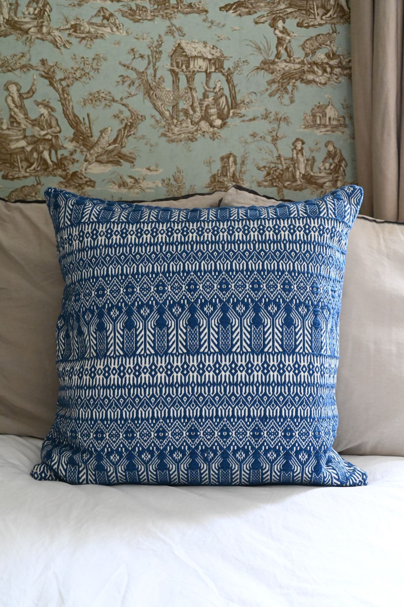 Woven Azure Blue Temple Cushion Collection