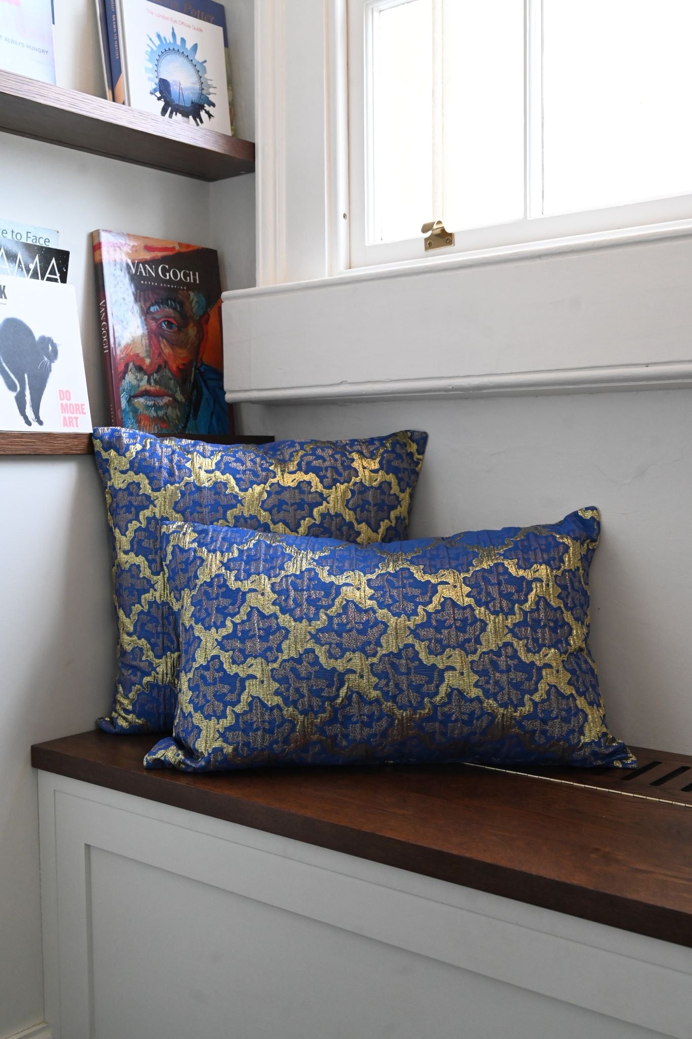 Royal Blue and Gold Abstract Tile Cushion Collection