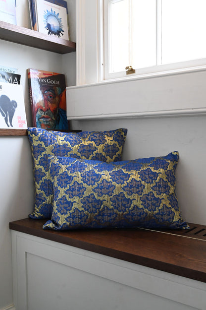 Royal Blue and Gold Abstract Tile Cushion Collection