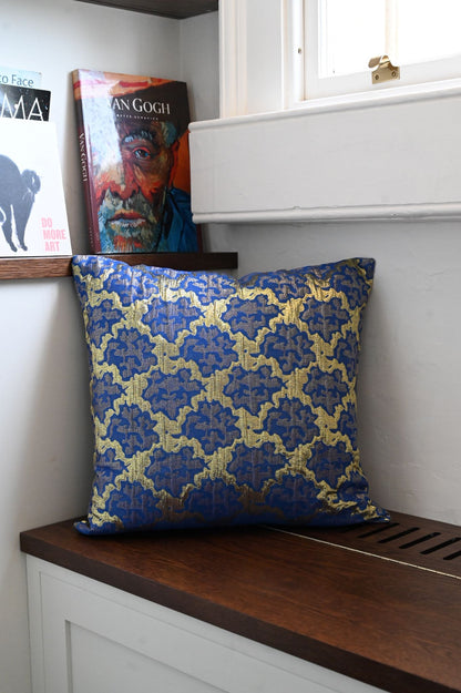 Royal Blue and Gold Abstract Tile Luxury Throw Cushion Collection