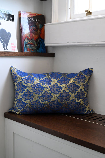 Royal Blue and Gold Abstract Tile Cushion Collection