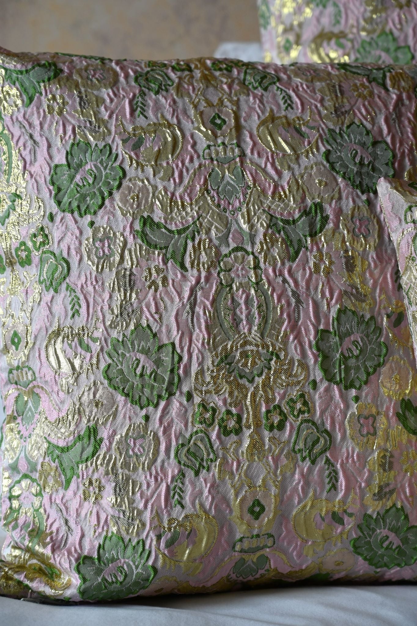 Pink and Gold Brocade Cushion Collection