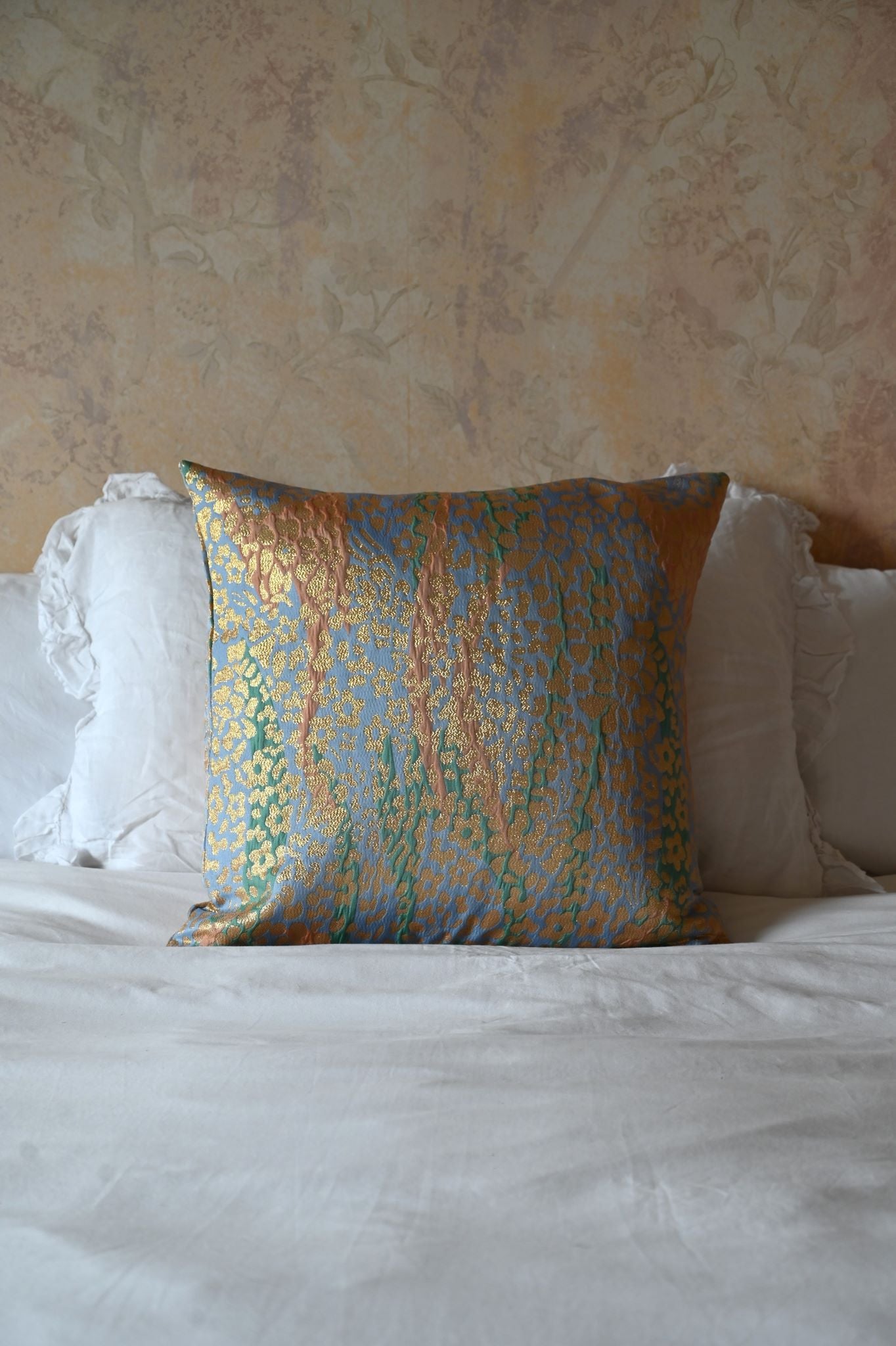 Pale Blue and Gold Leopard Print Cushion Collection