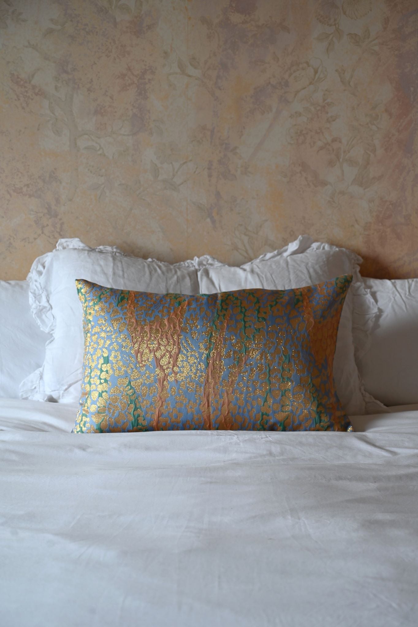 Pale Blue and Gold Leopard Print Cushion Collection