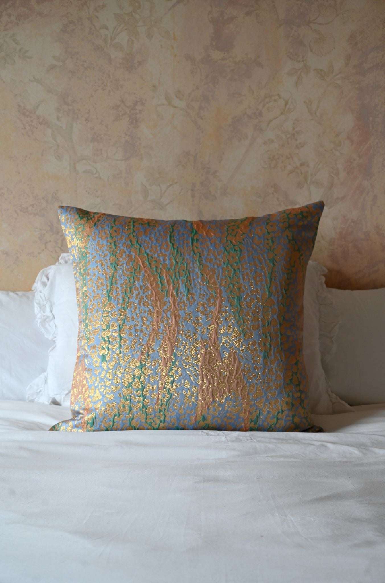 Pale Blue and Gold Leopard Print Cushion Collection
