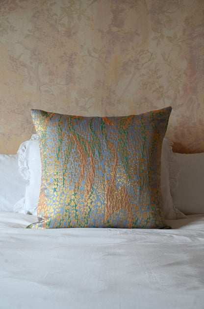 Pale Blue and Gold Leopard Print Cushion Collection