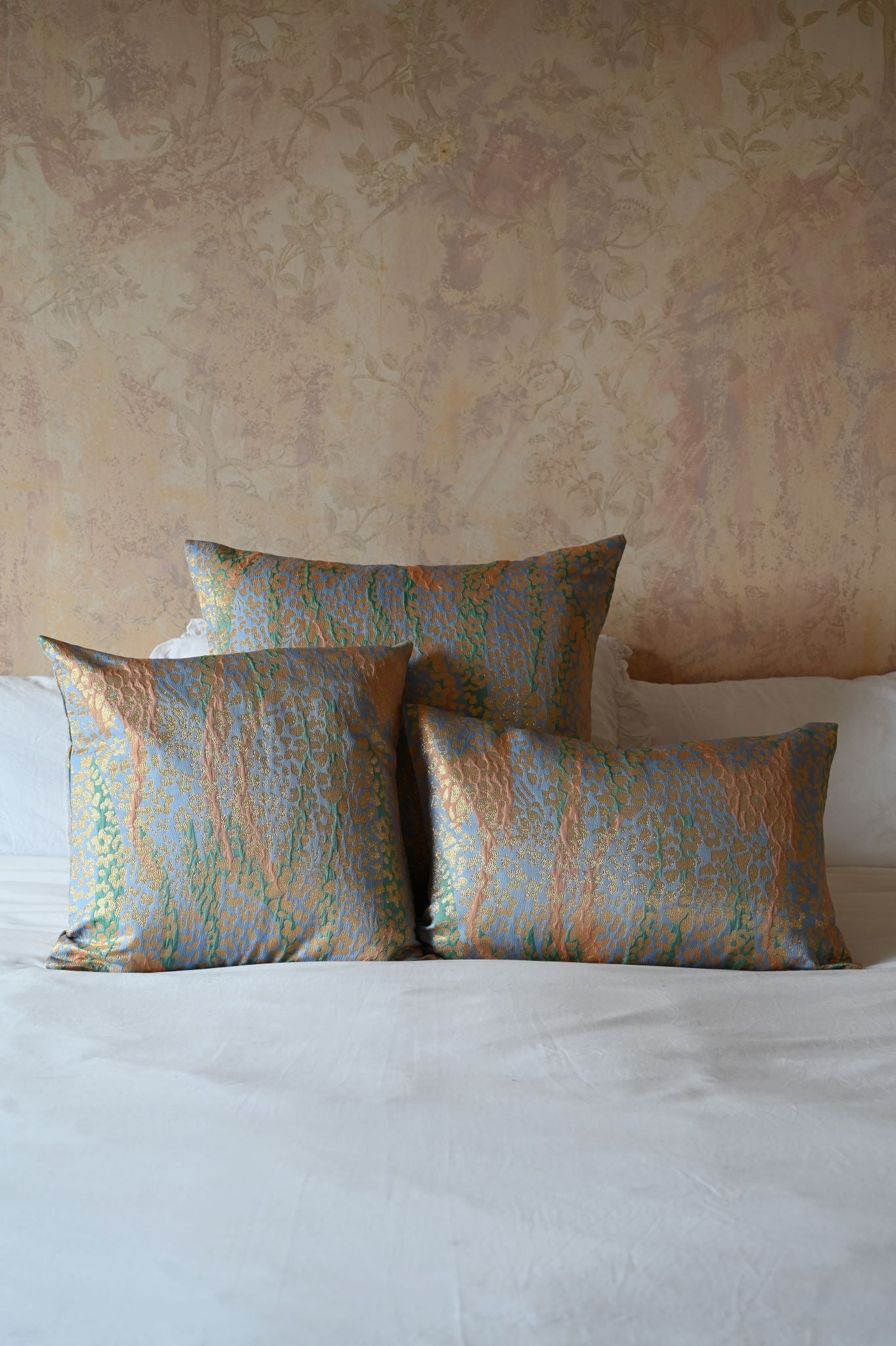 Pale Blue and Gold Leopard Print Cushion Collection