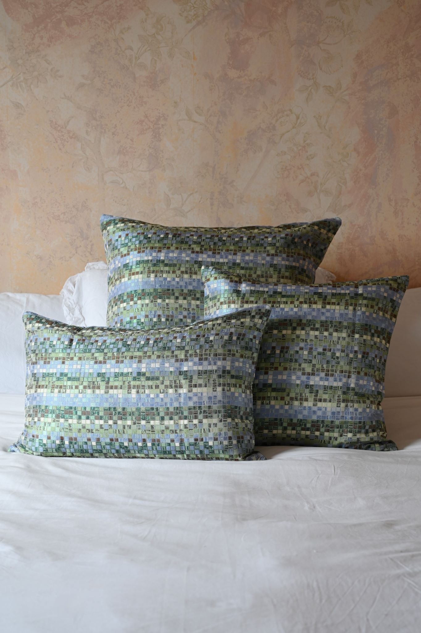 Green and Blue Miniature Tile Cushion Collection