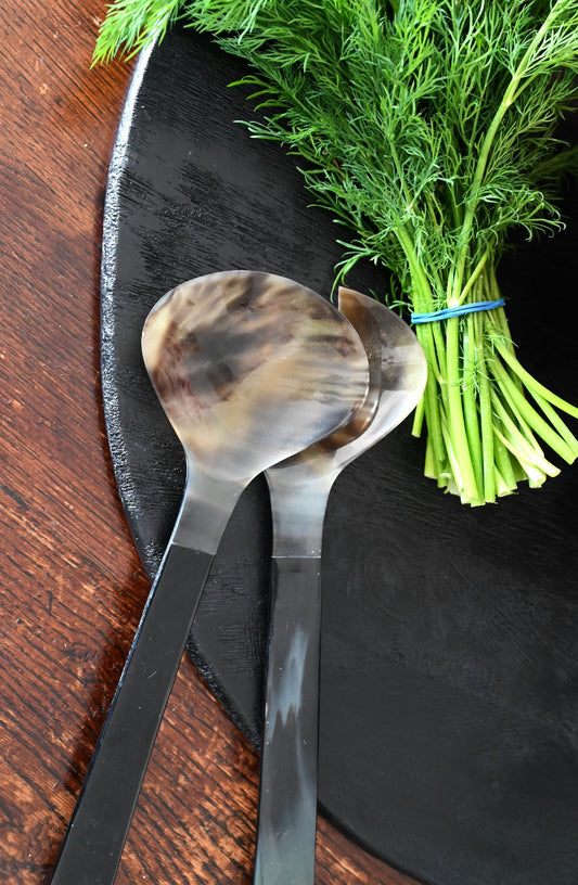 Brown Horn Salad Servers