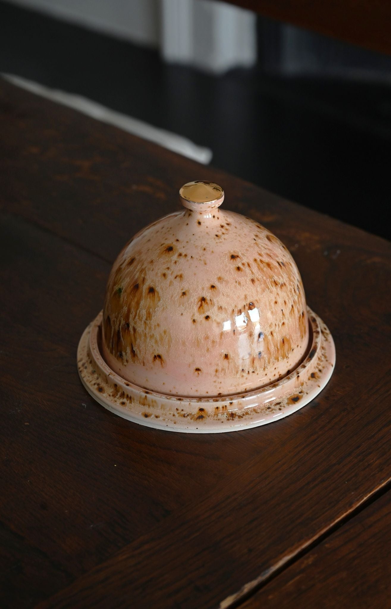 Pink Handmade Gold-Topped Butter Dish