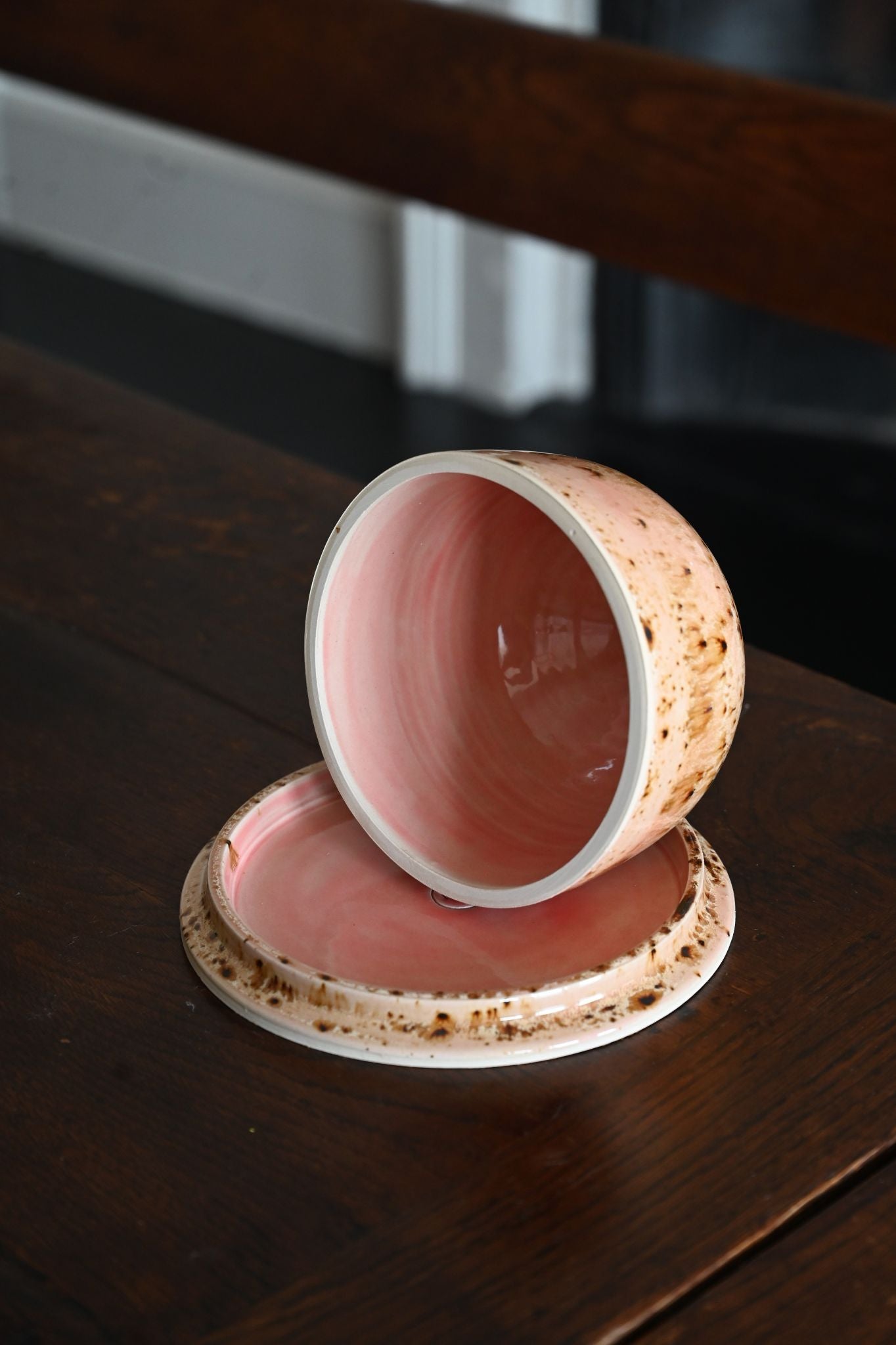 Pink Handmade Gold-Topped Butter Dish