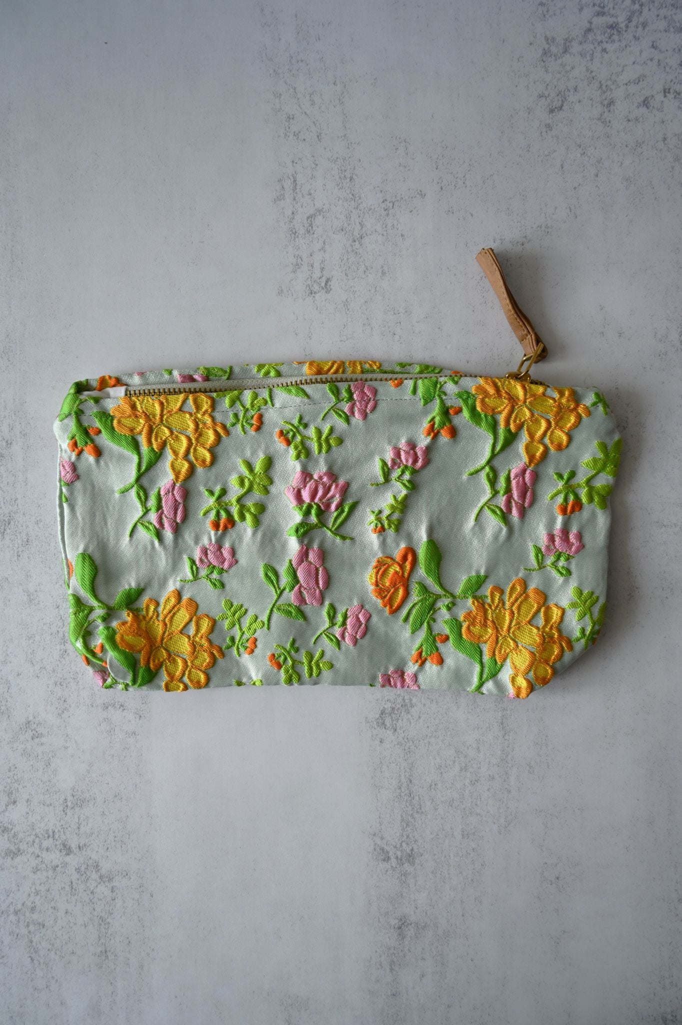 Large Yellow and Mint Floral Pouch
