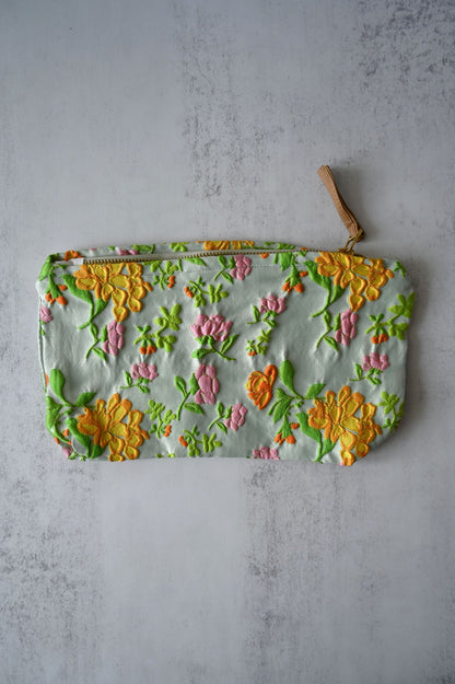 Large Yellow and Mint Floral Pouch
