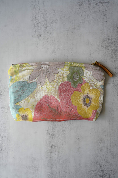 Large Pink and Yellow Vintage Floral Pouch