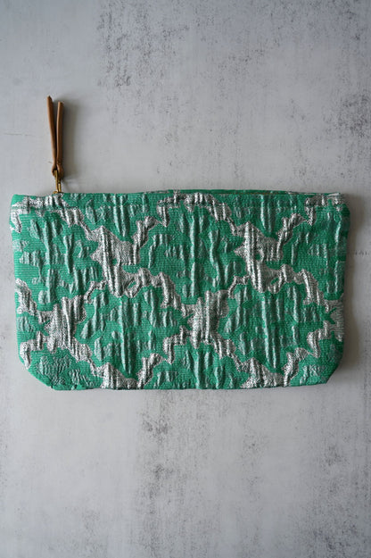 Large Green and Silver Abstract Tile Pouch