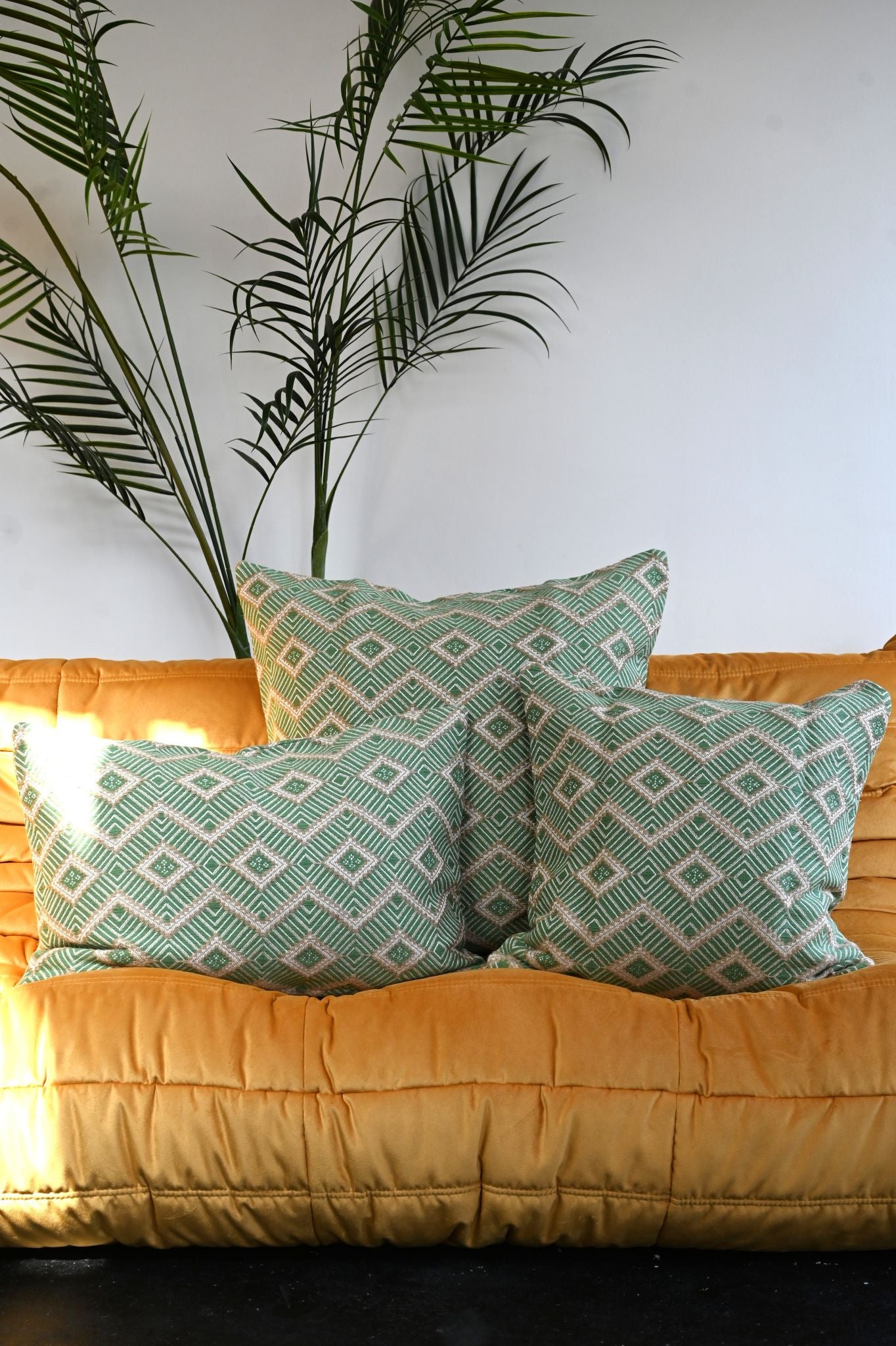 Green Woven Embroidered Diamond Cushion Cushion