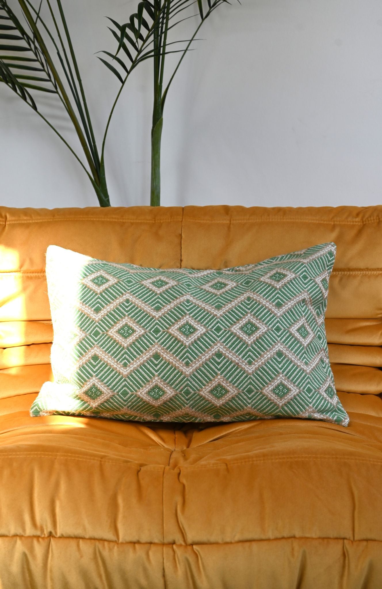 Green Woven Embroidered Diamond Cushion Cushion