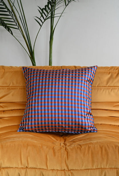 Navy and Orange Gingham Cushion Collection with Metallic Thread