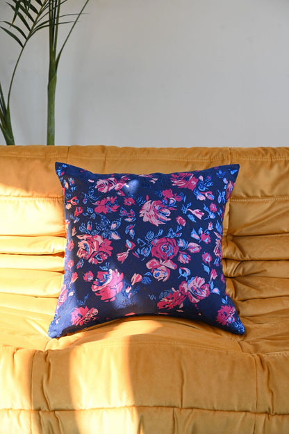 Navy and Pink Rose Floral Cushion Collection
