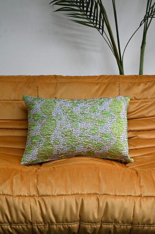 Green and Purple Lace Floral Rectangular Cushion