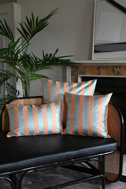 Peach and Blue Stripe Cushion Collection