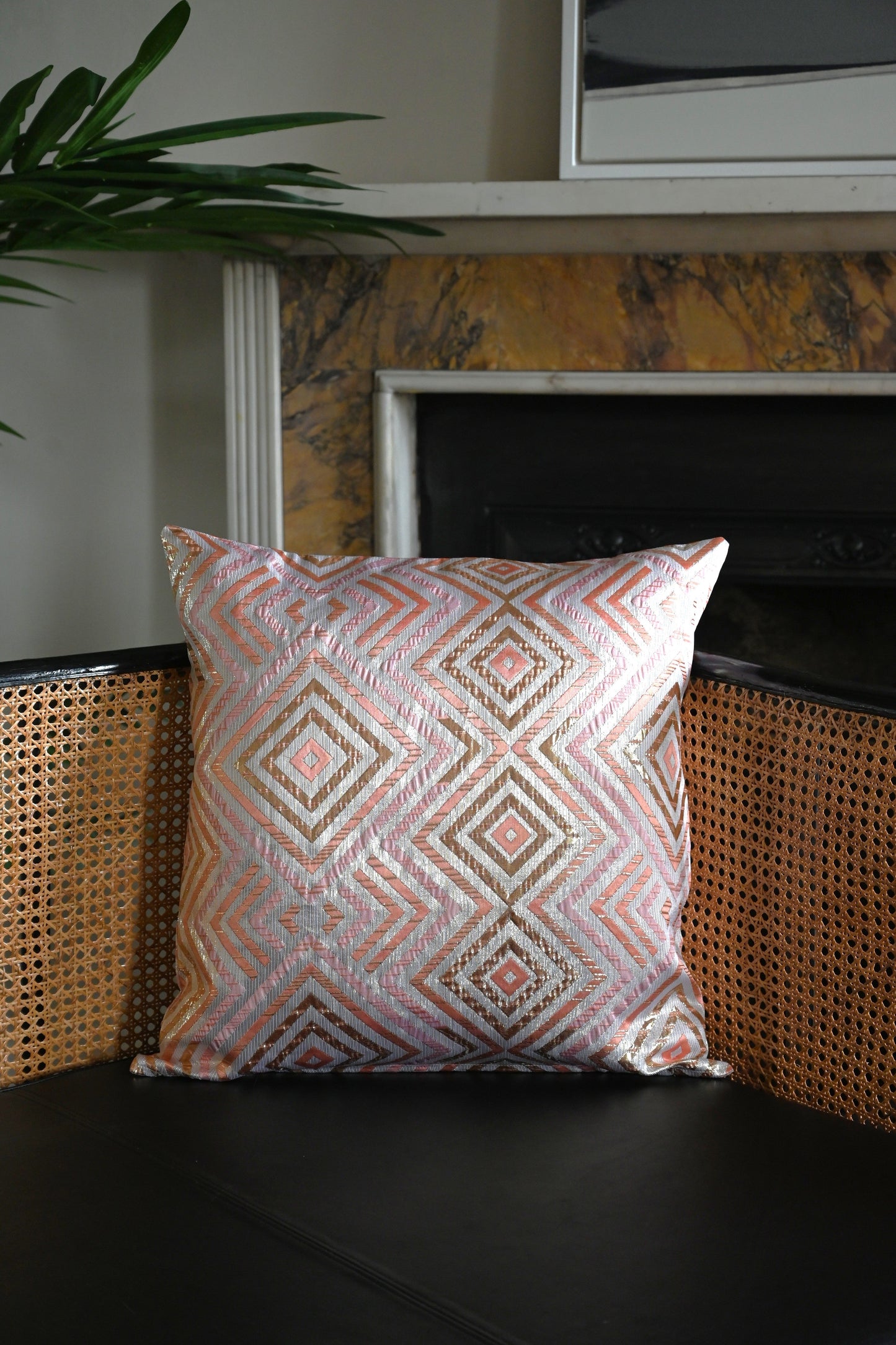 Dagny Pink Metallic Diamond Print Cushion Collection (Art Deco Style)