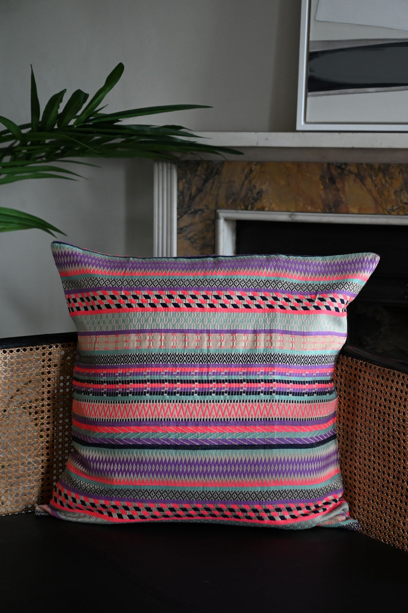 Neon Pink Stripe Large Square Cushion