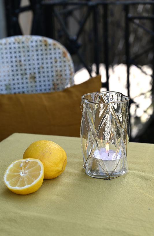 Bougeoir en verre transparent avec filet doré