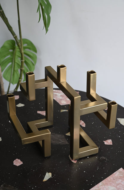 Gold Tall Sculptural Candle Holder