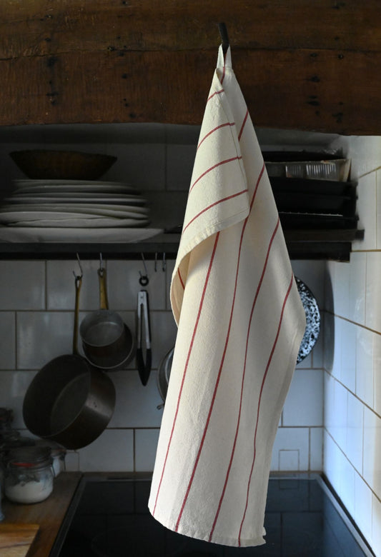 Natural Cotton Tea Towel Thin Red Stripe