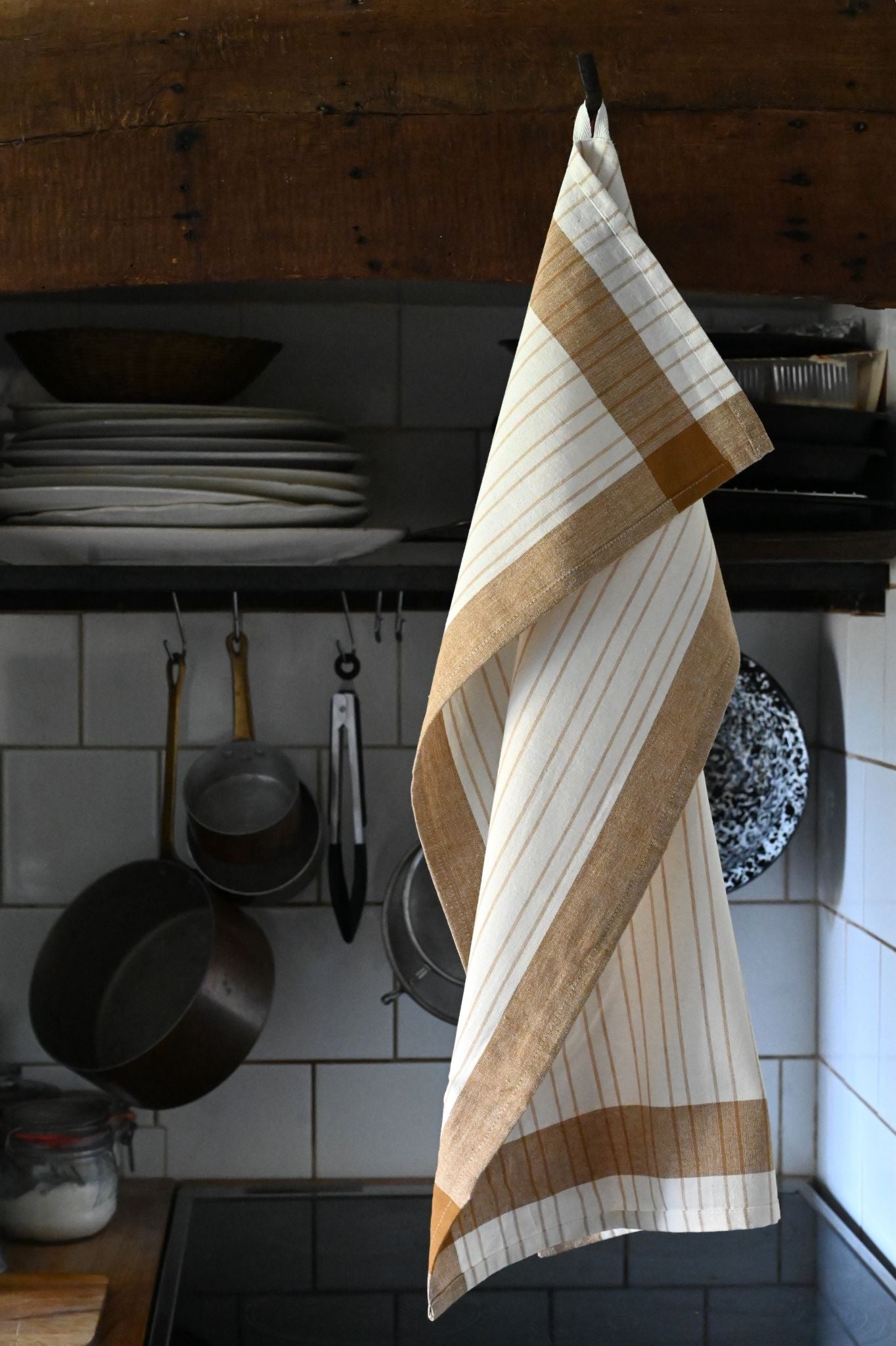 Natural and Tan Stripe Cotton Tea Towel