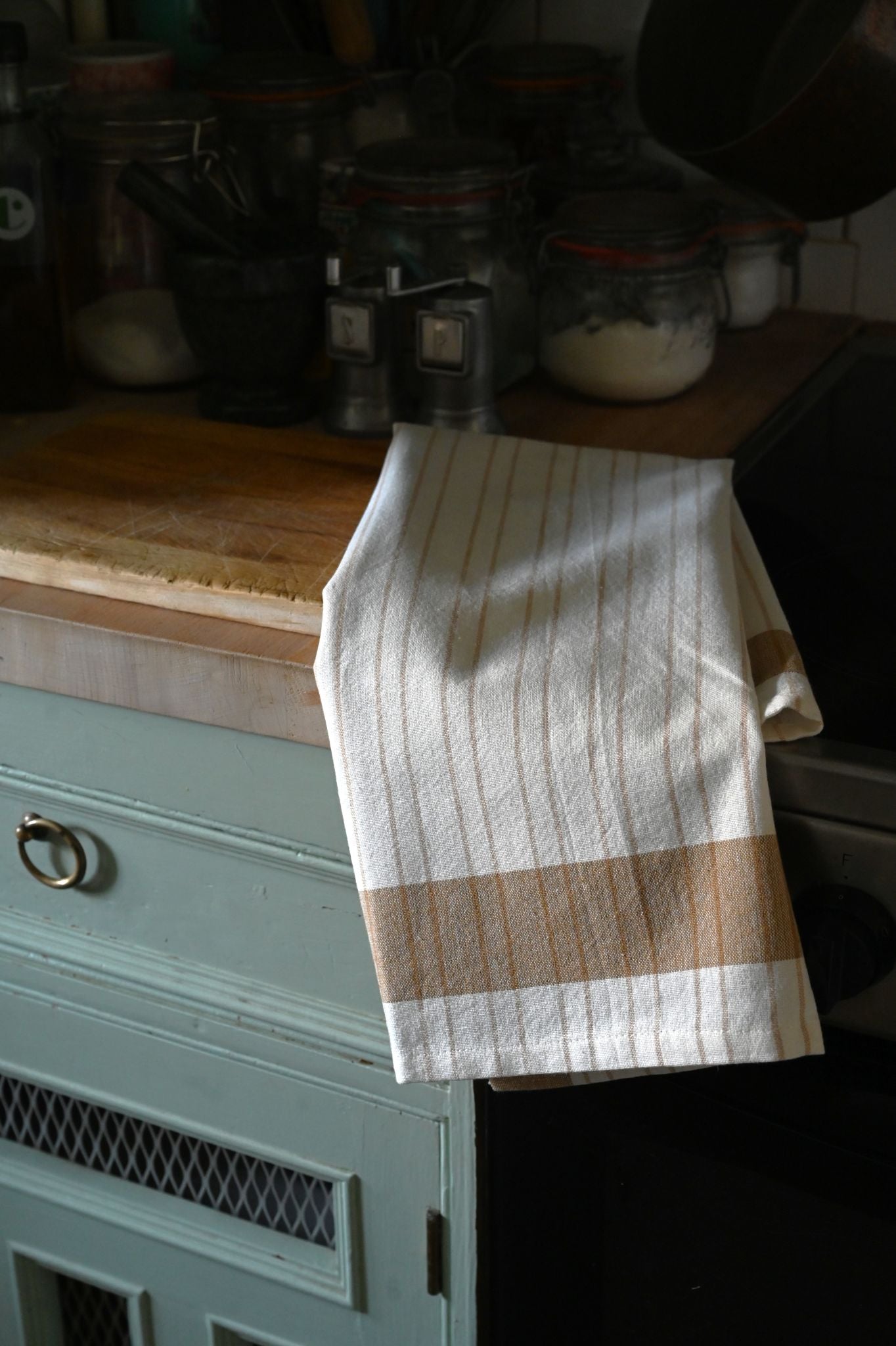 Natural and Tan Stripe Cotton Tea Towel