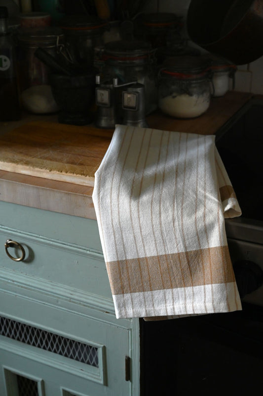 Natural and Tan Stripe Cotton Tea Towel