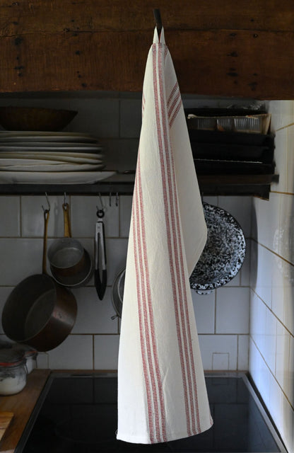Dotty Red striped Cotton Tea Towel