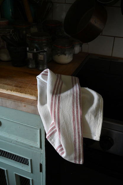 Dotty Red striped Cotton Tea Towel
