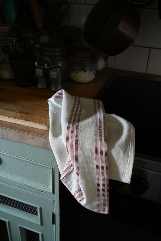 Dotty Red striped Cotton Tea Towel