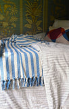 Blue & Natural Stripe Fringed Throw