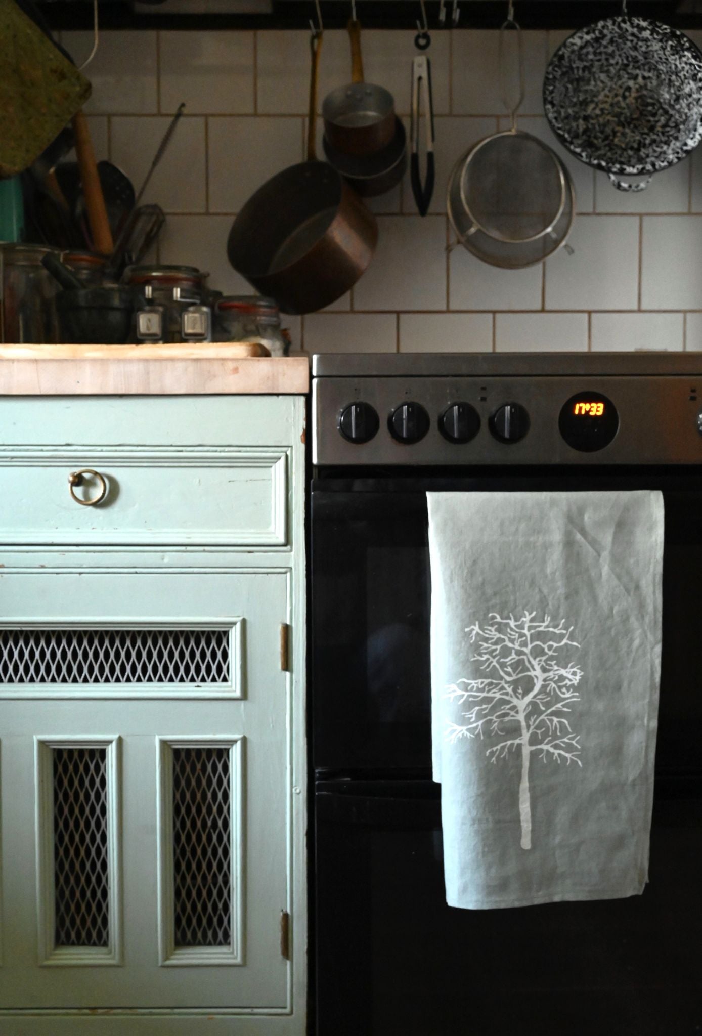 Kate Westcott Trees Linen Tea Towel in Sage Green