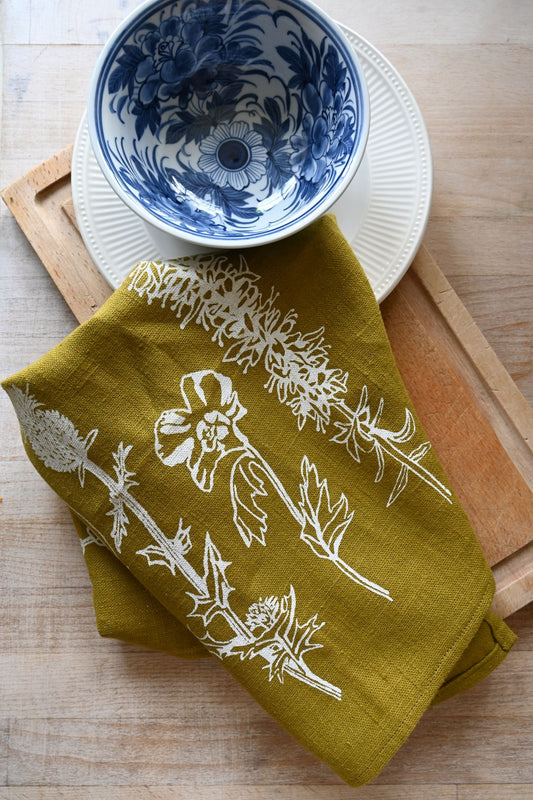 Kate Westcott Flowers Linen Napkin in Yellow