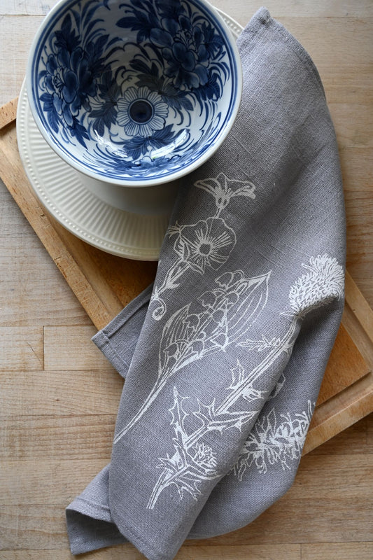 Kate Westcott Flowers Linen Napkin in Lilac Grey