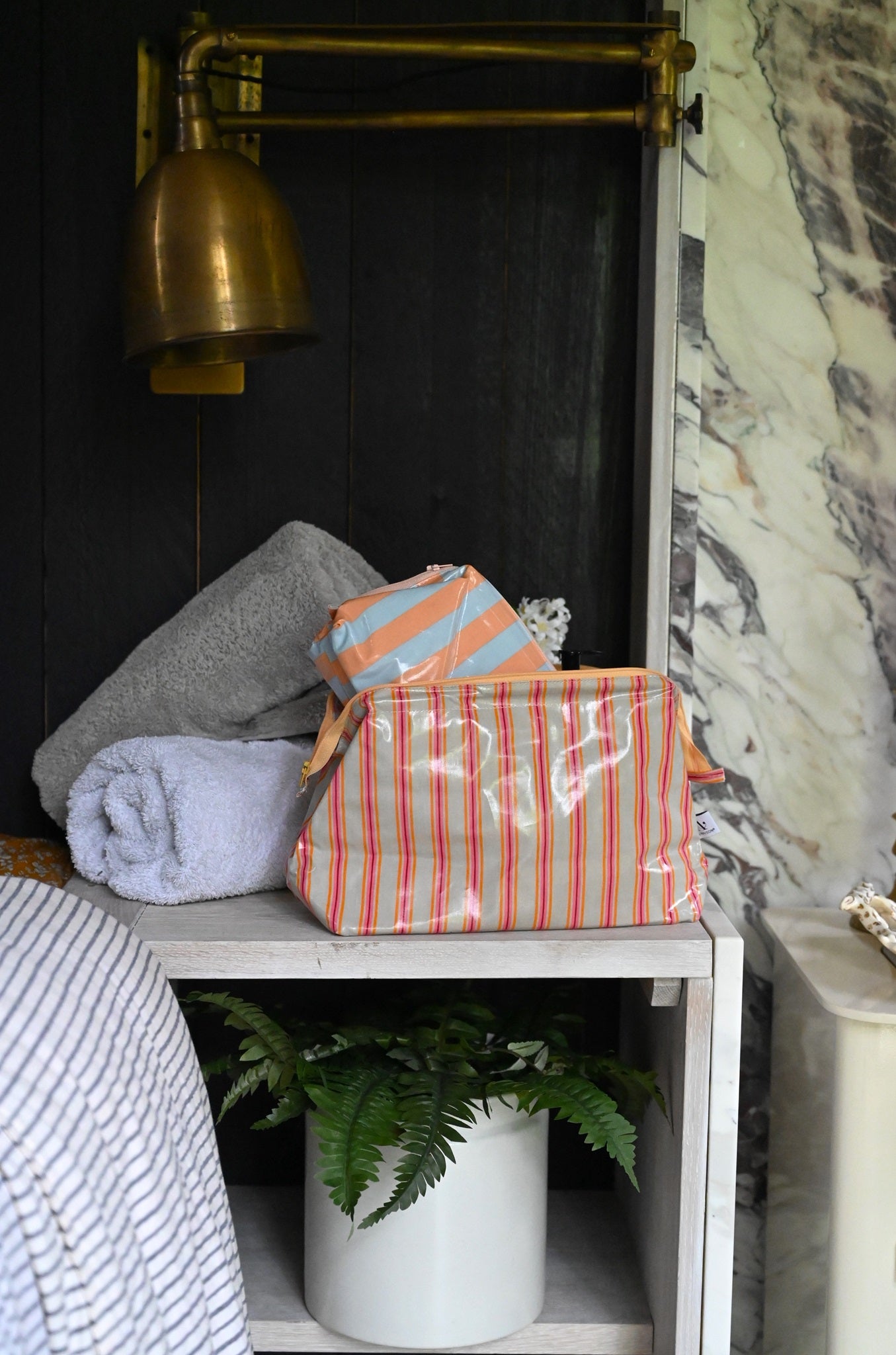 Peach & Blue Striped Wash Bags