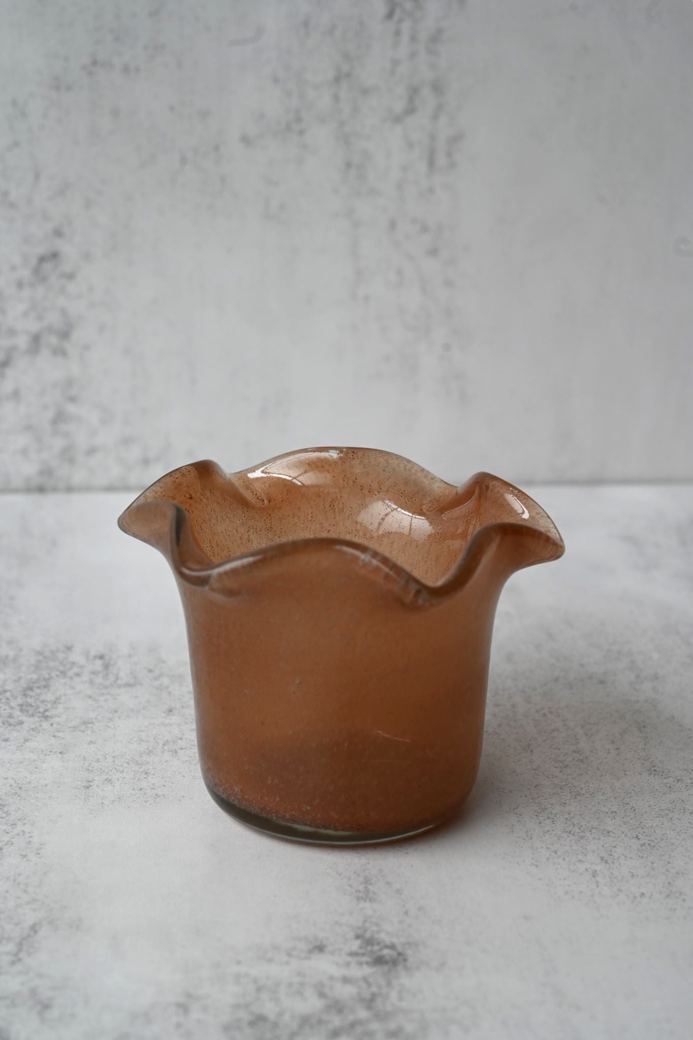 Wavy Edge Brown Glass Tea Light Holder