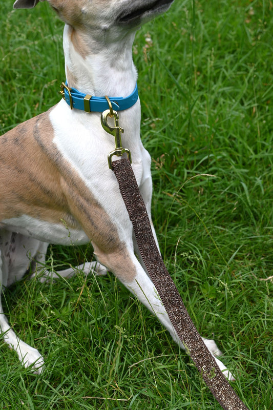 Chocolate Brown Glitter Velvet Dog Lead - 5ft
