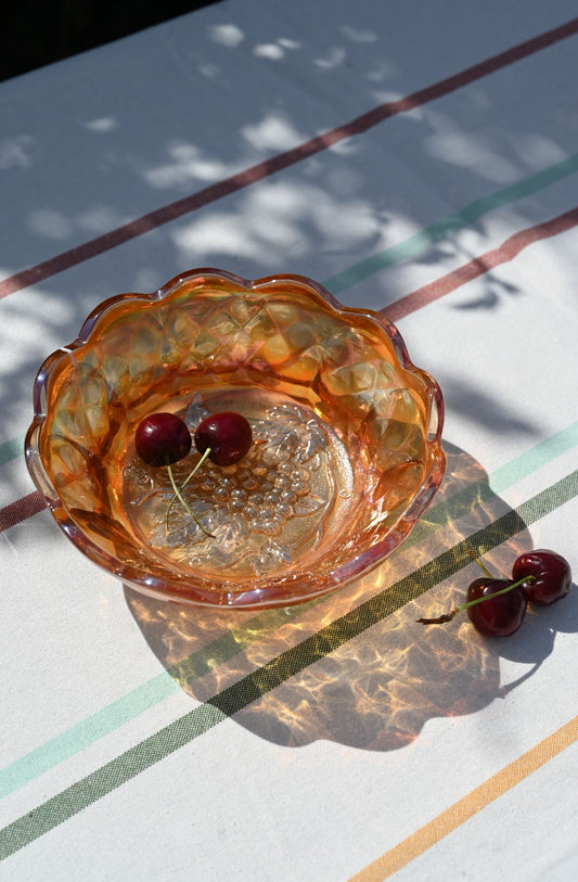 Vintage Scalloped Grapes Carnival Glass Bowl