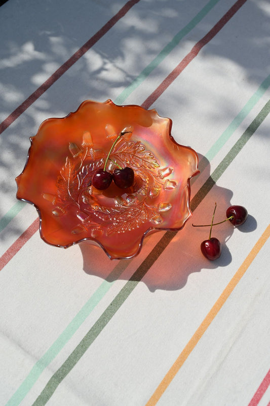 Ruffled Acorn Carnival Glass Bowl
